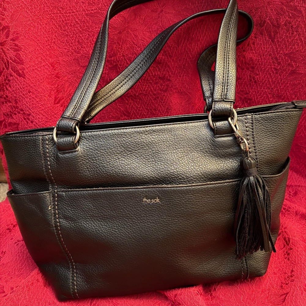 The Sak Ashby Black Pebble Leather Satchel w/ antiqued brass accents